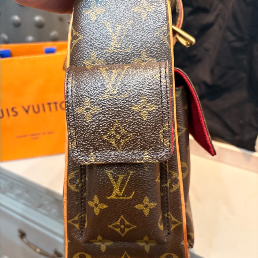 Louis Vuitton Monogram Canvas Shoulder Bag with Tan Leather Straps - Picture 10 of 16